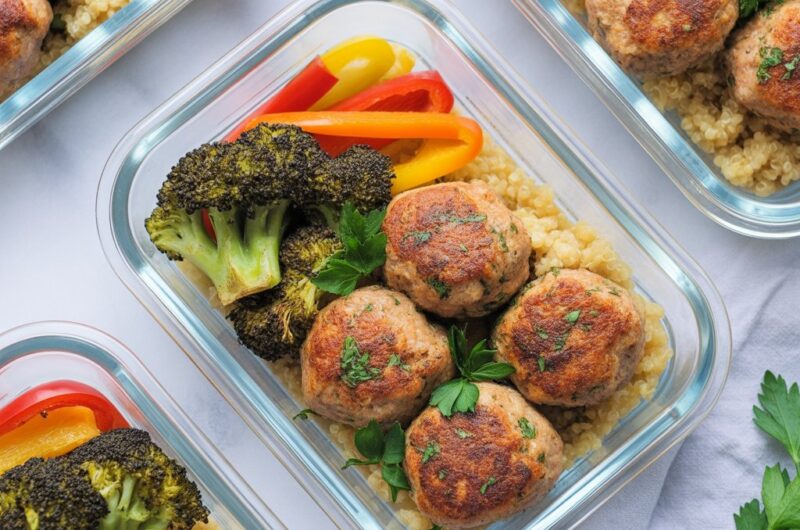 Air Fryer Turkey Meatballs with Quinoa Meal Prep Bowls